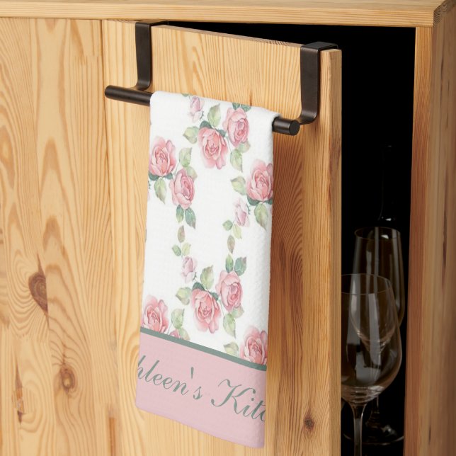 Paño De Cocina Monograma Shabby Chic Rosa Floral (Pliegue de tercios)