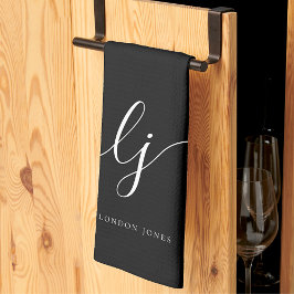 Paño De Cocina Monograma simple caligrafía elegante negro