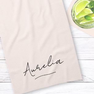 Paño De Cocina Monograma Simple Elegante Firma Mínima Feminina
