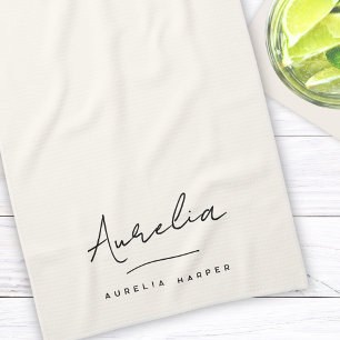 Paño De Cocina Monograma Simple Elegante Firma Mínima Feminina