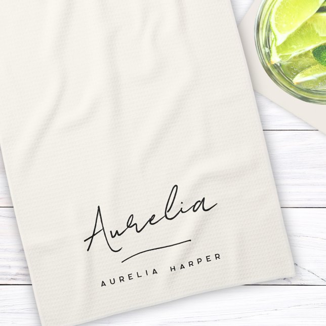 Paño De Cocina Monograma Simple Elegante Firma Mínima Feminina (Subido por el creador)