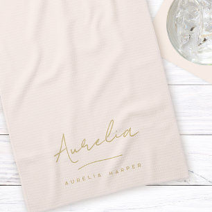 Paño De Cocina Monograma Simple Elegante Firma Minimal Rosa Pálid