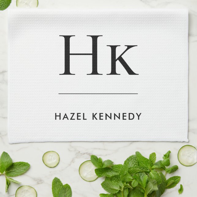 Paño De Cocina Monograma simple moderno elegante blanco monograma (Doblado)