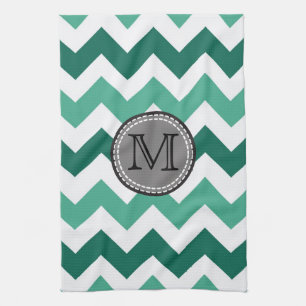 Paño De Cocina Monograma Turquesa y Mint Chevron Zigzag