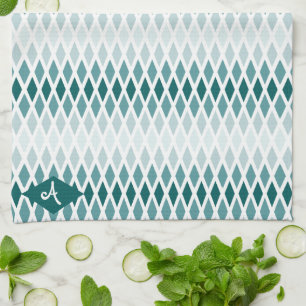 Paño De Cocina Monograma verde azulado de diamante