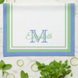 Paño De Cocina Monograma verde azulado y verde sabio<br><div class="desc">Personalice esta toalla de cocina monogramada de color verde,  azul de flor de maíz y blanco con su elección de nombre e inicial. Ideal para el calentamiento de la casa o para regalos de la anfitriona.</div>