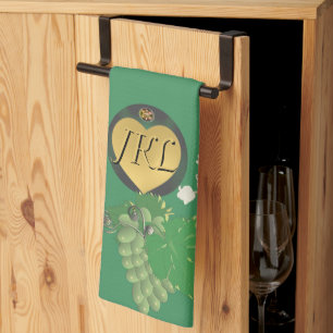 Paño De Cocina Monograma Verde Frutas y Florales