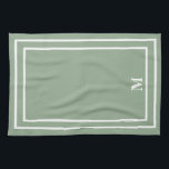 Paño De Cocina Monograma verde sabio moderno<br><div class="desc">Este elegante diseño moderno presenta un marco cuadrado de doble línea blanca sobre un fondo verde de sabana bonito y un monograma con un elegante tipo de letra de bloque. Cambie el inicial por el propio. Puede personalizar este diseño más cambiando el tipo de letra, hacer que los blancos sean...</div>