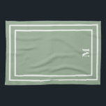 Paño De Cocina Monograma verde sabio moderno<br><div class="desc">Este elegante diseño moderno presenta un marco cuadrado de doble línea blanca sobre un fondo verde de sabana bonito y un monograma con un elegante tipo de letra de bloque. Cambie el inicial por el propio. Puede personalizar este diseño más cambiando el tipo de letra, hacer que los blancos sean...</div>