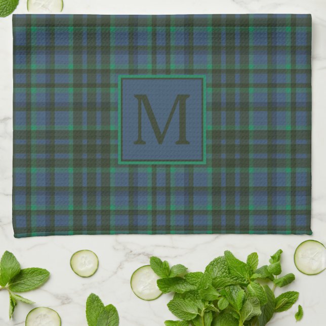 Paño De Cocina Monograma verde y azul preppy (Doblado)