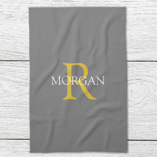 Paño De Cocina Monograma y nombre DIY de moda, texto dorado/blanc