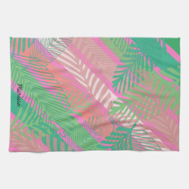 Paño De Cocina Monogramación de hojas de palmeras exóticas y colo