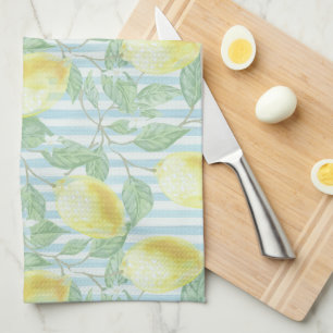 Paño De Cocina Monogramación de lemas de color agua y franjas azu