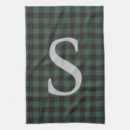 Paño De Cocina Monogramado clásico del tartán negro verde