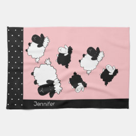 Paño De Cocina Monogramado Ilustracion de ovejas rosadas
