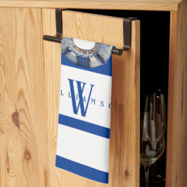 Paño De Cocina Monogramado moderno en blanco y azul náutico