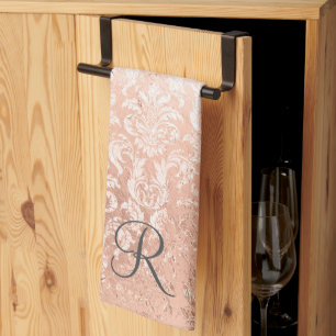 Paño De Cocina Monogramado Rosa Gold Damask