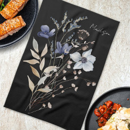 Paño De Cocina Monogramed Eleged Watercolor Azul Flor silvestre