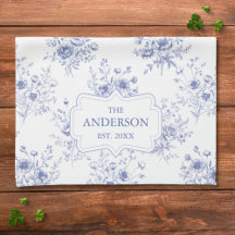 Monogrammed Classic Blue Flowers Floral Pattern
