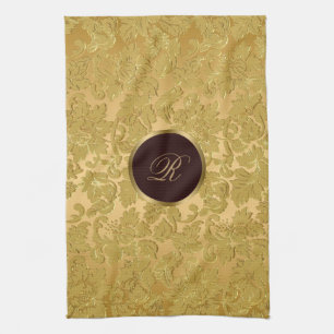 Paño De Cocina Monogramo Monocromatic Gold Damask Floral
