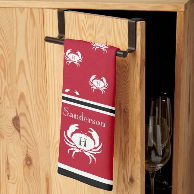Paño De Cocina Monogramo Red Black Crab Apron Nautical Ki (Pliegue de tercios)