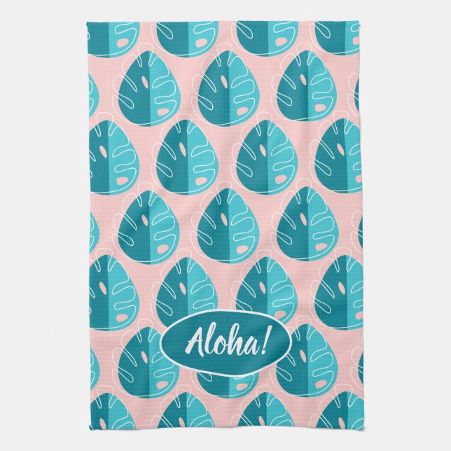 Paño De Cocina Monstera Leaves - Blue and Pink (Vertical)