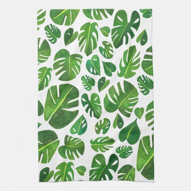 Paño De Cocina Monstera Sale de plantas tropicales gouache verde (Vertical)