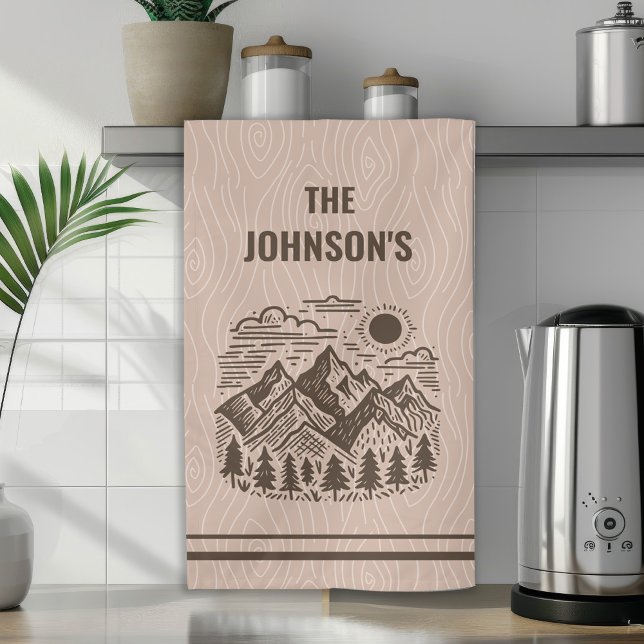 Paño De Cocina Montañas modernas rústicas personalizadas (Rustic Modern Mountains Custom Name Kitchen or bathroom Towel)