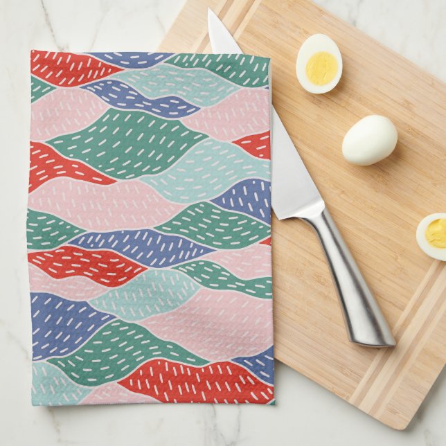 Paño De Cocina Montañas, mosaico, collage, dibujado a mano, plato (Doblado Cuarto)