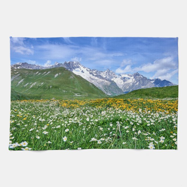 Paño De Cocina Montañas | Primavera del Valle de los Alpes suizos (Horizontal)