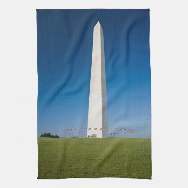 Paño De Cocina Monumentos | Monumento a Washington con banderas (Vertical)