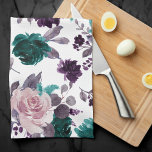 Paño De Cocina Moody Boho | Patrón Rosa púrpura y Verde azulado d<br><div class="desc">La temática moderna, oscura y monótona, pintada a mano, presenta un tono jocoso de berenjena morado, ciruela, malva y acuarela verde azulada oscura, ramo floral adornado con laurel botánico y acentos violetas profundos. De la colección "Boho Bloom", esta disposición incluye un rico ramo de flores silvestres bohemias con flores radiantes...</div>