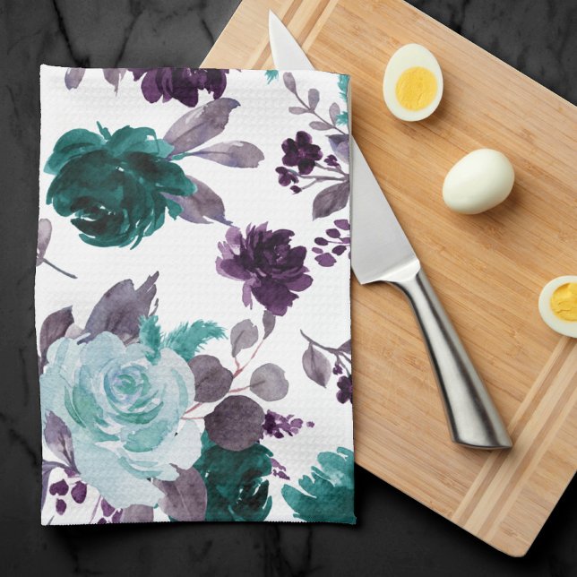 Paño De Cocina Moody Boho | Verde azulado Turquesa Oscura Floral  (Subido por el creador)