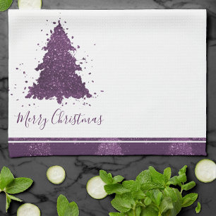 Paño De Cocina Moody Merry Christmas Árbol púrpura de ciruela p
