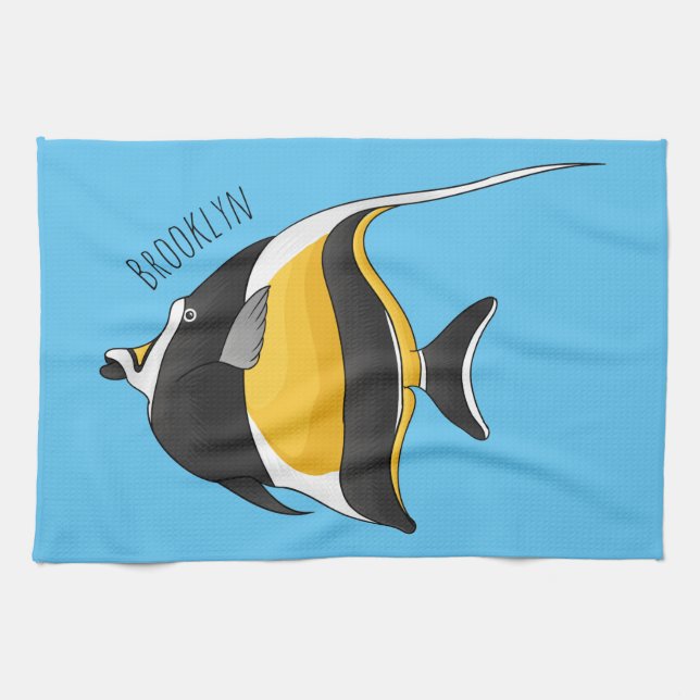 Paño De Cocina Moorish idol fish cartoon illustration  (Horizontal)