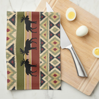 Paño De Cocina Moose Wildlife Animal Rojo Ochre Ikat Stripes