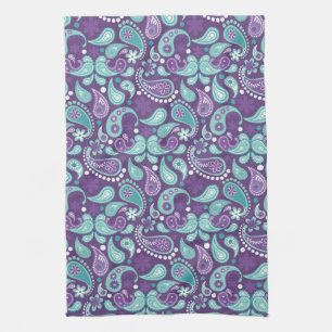 Paño De Cocina Morado Chic Deslucido y patrón de cachemira azul c