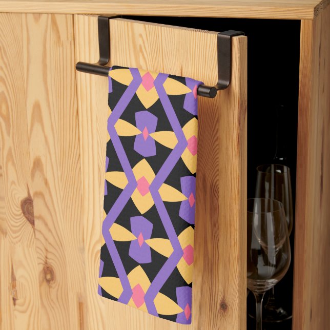 Paño De Cocina Morado decorativo y amarillo (Pliegue de tercios)