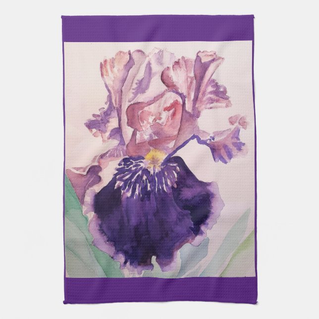 Paño De Cocina Morado Iris Acuarela Lavanda Flor Floral Te (Vertical)