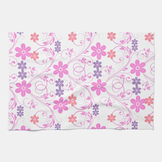 Paño De Cocina Morado y rosa floral moderna (Horizontal)