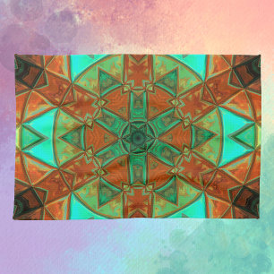 Paño De Cocina Mosaic Kaleidoscope Flor verde y Naranja