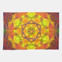 Paño De Cocina Mosaic Mandala Flor Naranja amarillo y morado