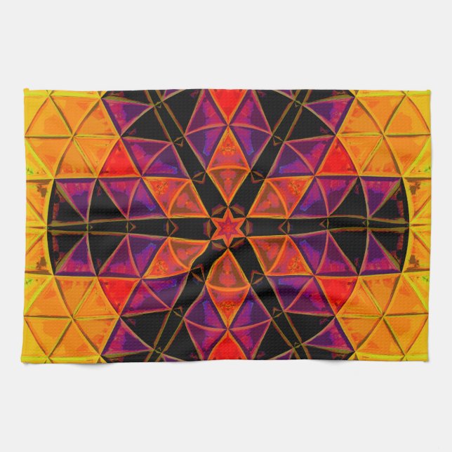 Paño De Cocina Mosaic Mandala Flor Púrpura Rojo y Naranja (Horizontal)