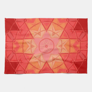 Paño De Cocina Mosaic Mandala Flor Rojo y Naranja