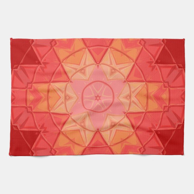 Paño De Cocina Mosaic Mandala Flor Rojo y Naranja (Horizontal)