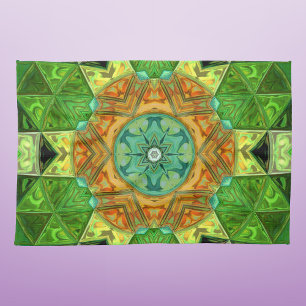 Paño De Cocina Mosaic Mandala Naranja y Verde