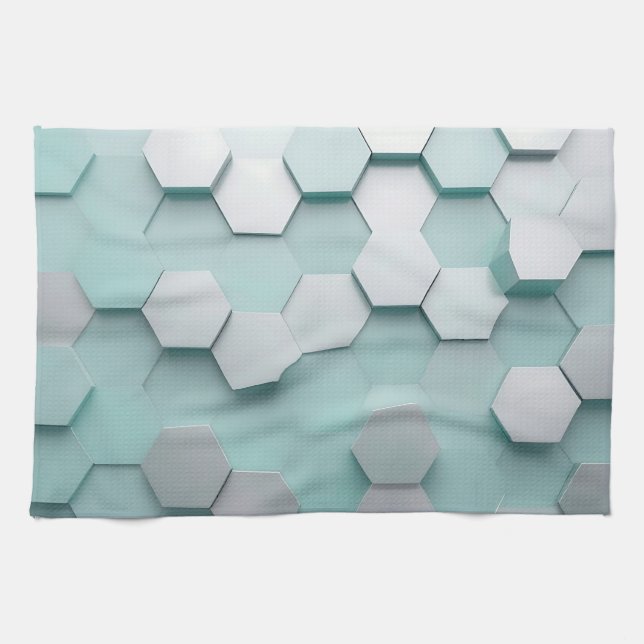 Paño De Cocina Mosaico 3D Hexágono Mint Pastel (Horizontal)