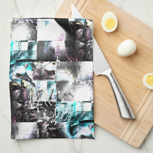 Paño De Cocina Mosaico cuadrado de texturas desordenadas en plata (Doblado Cuarto)