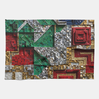 Paño De Cocina Mosaico cuadrado gigante esmeralda dorado marfil r