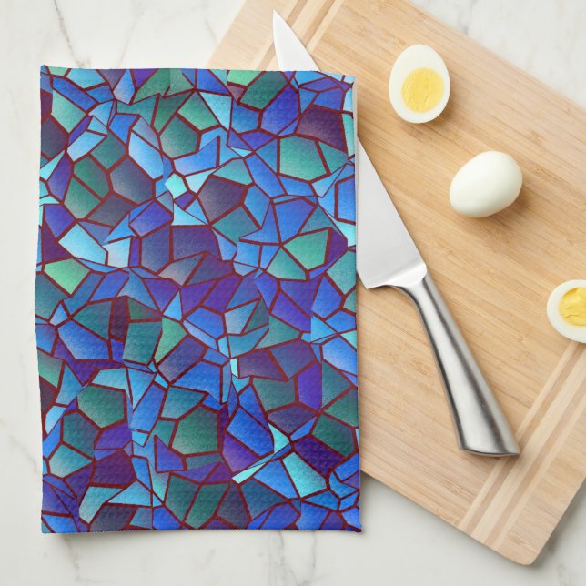 Paño De Cocina Mosaico de azul y verde lila salpicado o ahumado (Doblado Cuarto)